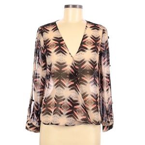 Depri Faux Wrap Boho Print Long Sleeve Blouse Top